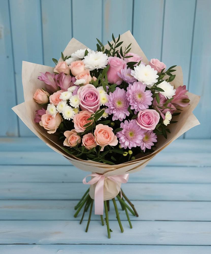 Букет цветов из: Хризантемы, Розы и Альстромерии в Канаш