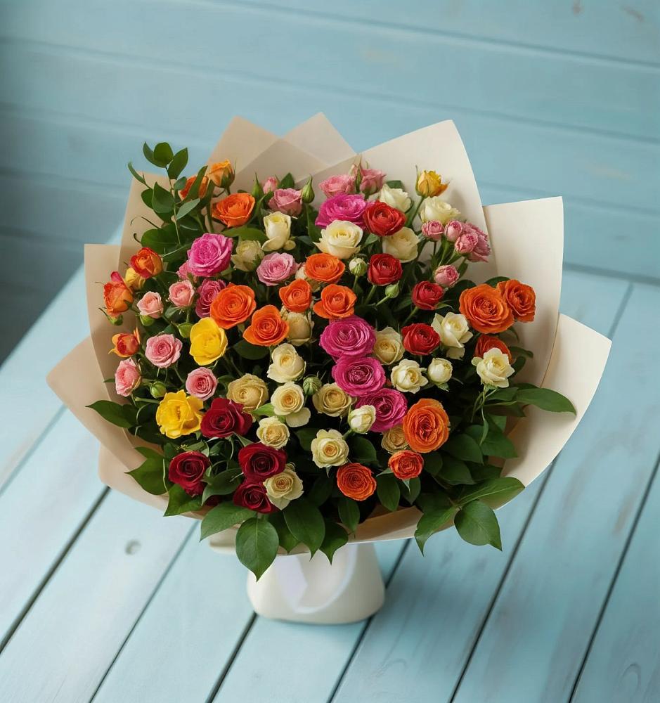 Букет Микс из разноцветных кустовых роз в Канаш