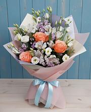 Букет цветов из:  Лизиантусы, Розы, Альстромерии и Гипсофила #REPLACE_PRED# Канаш