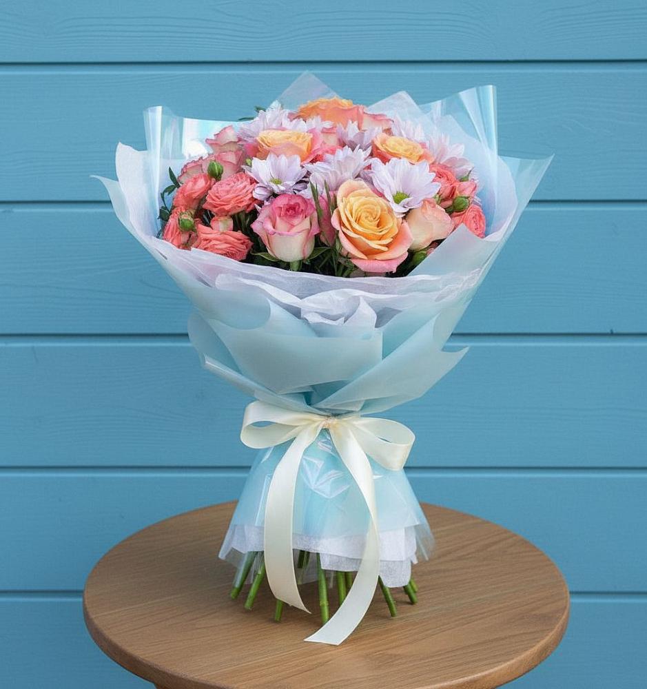 Букет цветов из: Хризантемы и Розы в Канаш